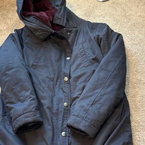 LOFT Burgundy Faux-Sherpa Hooded Jacket like new